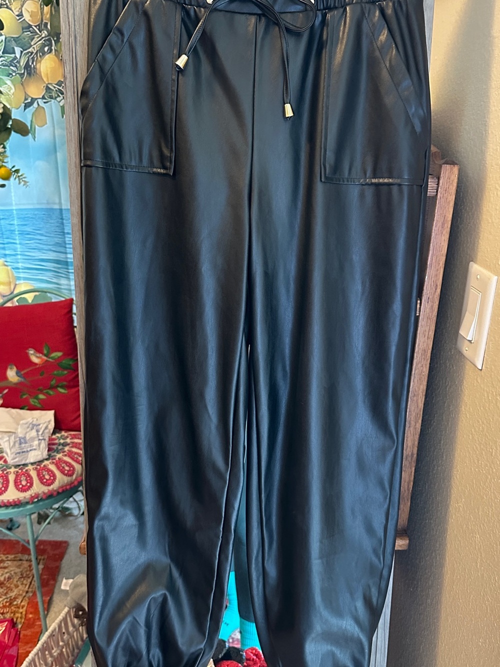 Black Faux Leather Jogger Pants
